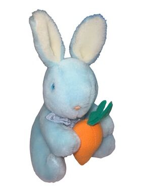 Vtg Fiesta Concession Blue White Bunny  With Carrot Stuffed Plush Toy Blue Eyes
